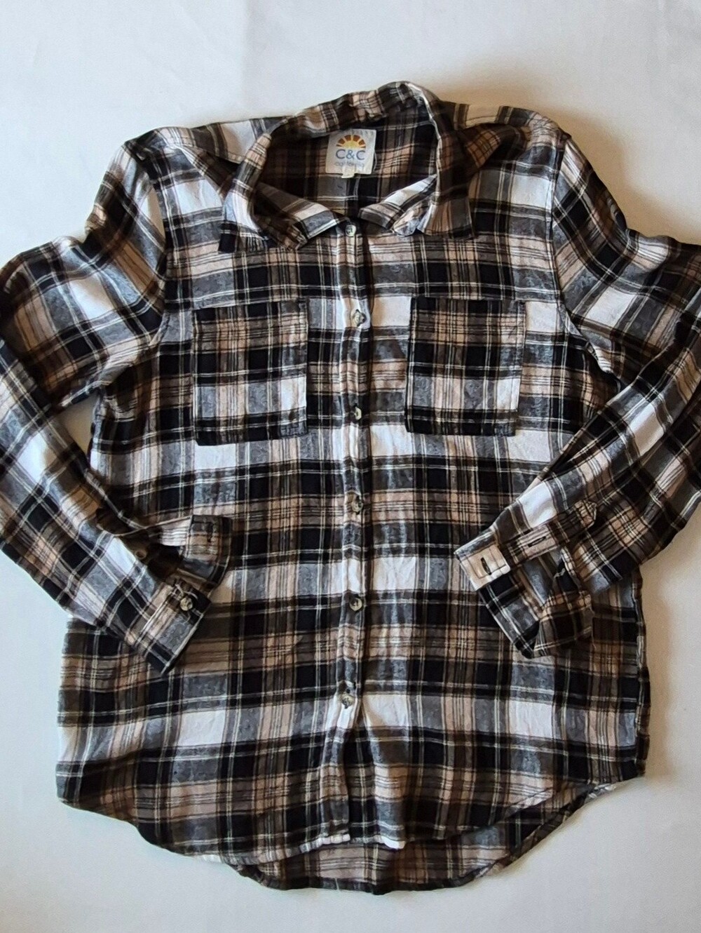 C&C California Boys Black & White Plaid Button-Up Shirt